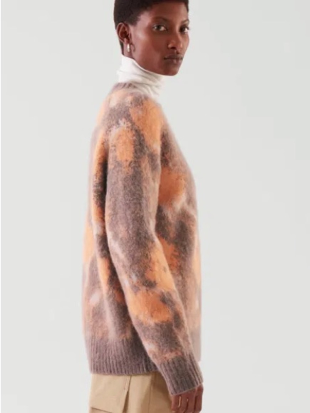 COS Abstract Floral Mohair-Blend Sweater Jumper Orange & Brown M - Picture 3 of 9